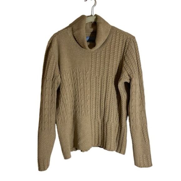 Textured Turtleneck Sweater Multi Stitch Tan Women's Large - Picture 1 of 6